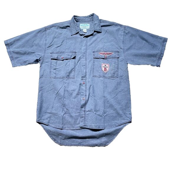 VTG BUGLE BOY Blue Short Sleeve Y2K Embroidered Button Up Shirt Mens Size Med - Picture 1 of 4